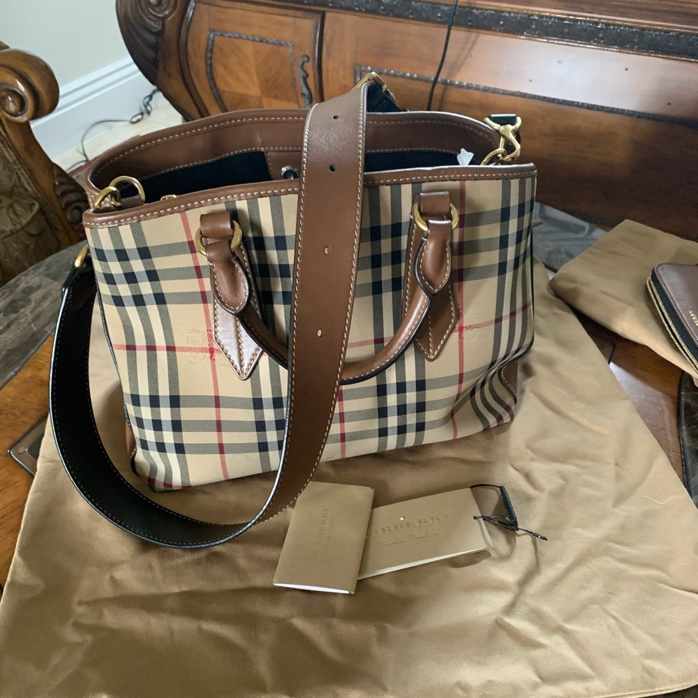 Burberry Horseferry Check and Leather Trim Tote